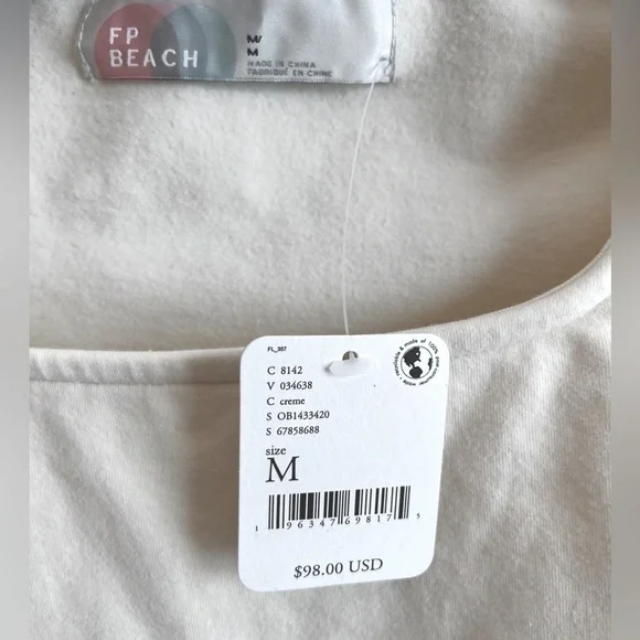 FP Beach NWT ivory crop top, long sleeves.  Size M - Picture 3 of 7